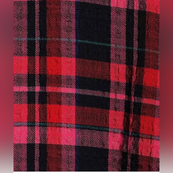 1X Intro Plaid Print Puckered Woven Long Roll-Tab Sleeve Button-Down Shirt - Picture 13 of 13